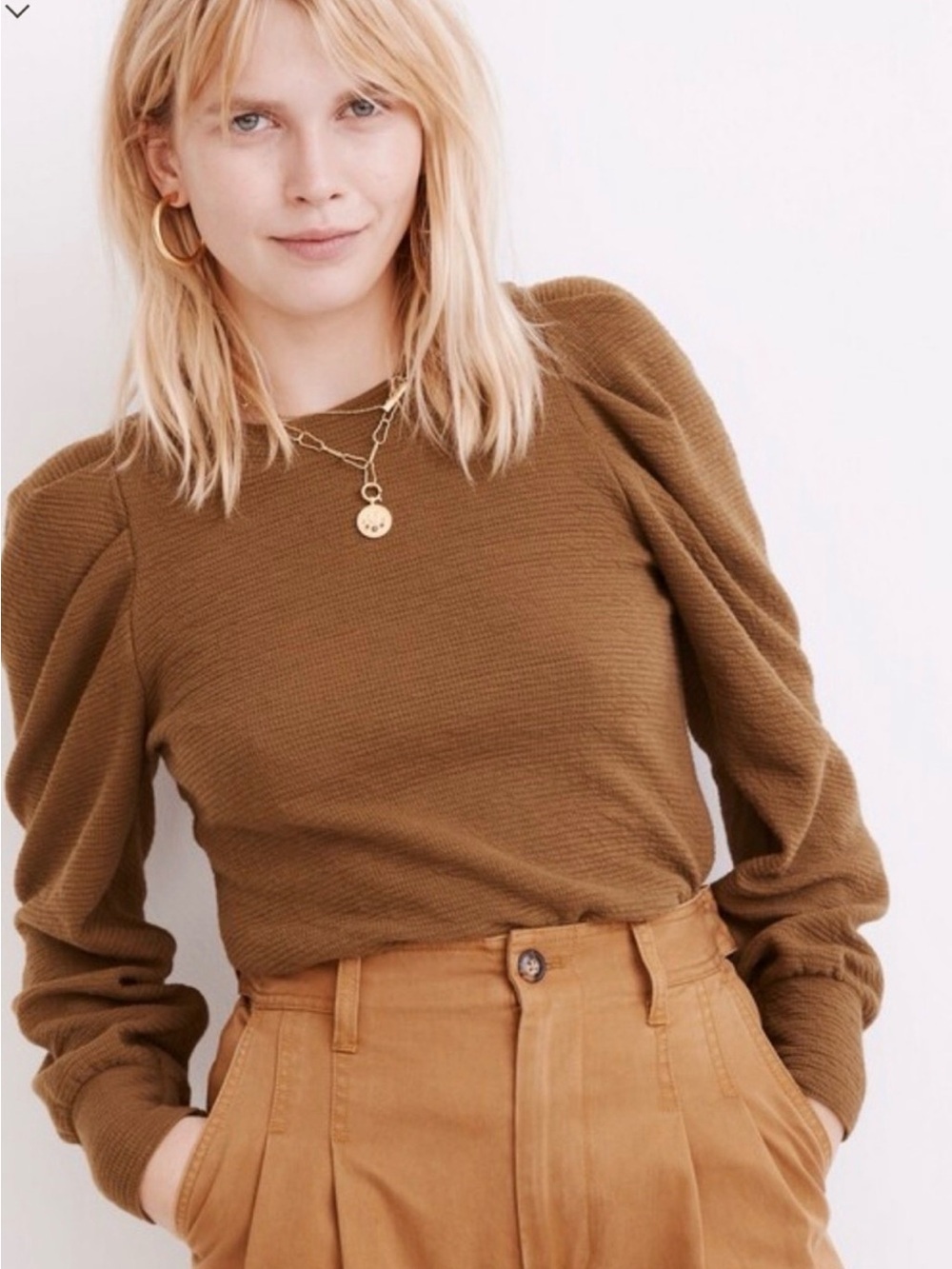 Madewell Pleated Statement sleeve cotton blend long sleeve tunic boho cozy chic